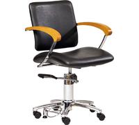 Hairway Fauteuil de coiffure "Augusta" à roulette noir, accoudoir en bois clair