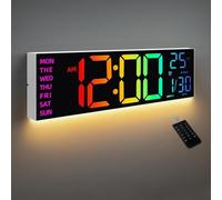 HAITANG Digitale Wandklok - 8 Kleuren Digitale Wandklok 16,2" Grote Digitale Klok met Temperatuur, Datum, Nachtlampje, Automatische Helderheidsregeling, 24/12 Uur voor Woonkamer, Kantoor, Sportschool