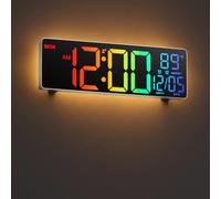 HAITANG Grande Horloge Murale numérique de 10.5" pour Salon, télécommande, Double Alarme, 8 Couleurs RVB, Grand écran LED, luminosité Automatique, Date, Heure d'été Automatique, température