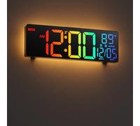 HAITANG Grande Horloge Murale numérique de 10.5" pour Salon, télécommande, Double Alarme, 8 Couleurs RVB, Grand écran LED, luminosité Automatique, Date, Heure d'été Automatique, température