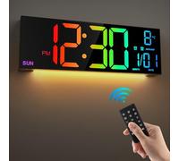 HAITANG Grande Horloge Murale numérique de 16" pour Salon, télécommande, Double Alarme, 8 Couleurs RVB, Grand écran LED, luminosité Automatique, Date, Heure d'été Automatique, température