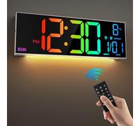 HAITANG Grande Horloge Murale numérique de 16" pour Salon, télécommande, Double Alarme, 8 Couleurs RVB, Grand écran LED, luminosité Automatique, Date, Heure d'été Automatique, température