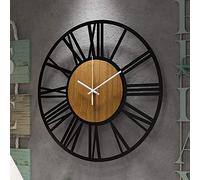 Horloge murale ronde en bois avec chiffres romains, 60 cm, noire, style rétro