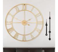 Grande horloge murale de style vintage, ronde, en métal, 47 cm, chiffres romains dorés