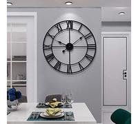 Horloge murale vintage, noire, ronde, en métal, silencieuse, à piles, 47 cm, chiffres romains, salon, chambre, accessoire de cuisine