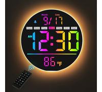 HAITANG Horloge Murale Numérique 8'' avec Changement de Couleur RGB & Télécommande, Luminosité Auto, Température, Heure d'été, Veilleuse, Alarme Mode Semaine/Weekend pour Maison/Chambre/Bureau-Blanc