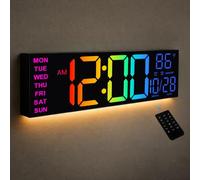 HAITANG Horloge Murale numérique 8 Couleurs, Grande Horloge numérique de 41,1 cm avec température, Date, Heure d'été Automatique, veilleuse, variateur de luminosité Automatique, Horloge Murale 24/12