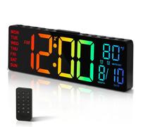 Horloge murale numérique - Horloge murale de 10,5 pouces avec affichage de la température, de la date et du jour, couleurs RVB, réglage automatique de la luminosité, veilleuses, affichage LED 24/12 he