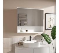 HAJDUK FURNITURE Armoire Toilette avec 2 Portes Miroir Blanc 78x70 cm, Meuble Salle de Bain Armoire Murale avec Étagère Toilette Meuble WC Suspendu, Grand Espace de Rangement