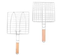 HAKIDZEL 2pcs Paniers à Poisson en Acier Inoxydable avec Poignée en Bois, Panier à Griller Léger et Réglable pour Barbecue Extérieur et Camping