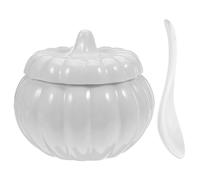 HAKIDZEL Bol à Soupe Capacité 350ml, Facile à Laver en Céramique Blanc de Citrouille avec Couvercle et Cuillère pour Décoration Festive Cuisine Familiale