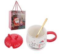 HAKIDZEL Ensemble de Tasses en Céramique de Noël Couvercle Bois de Cerf, Cuillère et Boîte Présent, Design Charmant pour Fête ou Anniversaire, Coffret Présent Festif