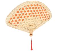 HAKIDZEL Éventail D'été Paille de Blé Tressée, Pliable, Style Chinois | Fait Main, sans Électricité, Usage Photographie, Couleur Kaki, pour Garçon et Filles