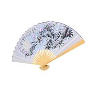 HAKIDZEL Éventail Pliable Géant en Papier à Motifs Orchidées et Fleurs de Prunier Blanc Bleu pour Décoration Murale et Spectacles de Danse Traditionnels Chinois