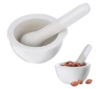 HAKIDZEL Kit Mortier Pilon en Céramique Blanche 2 Pièces Bords Lisses et Finition Soignée Cuisine et Épices