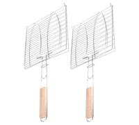 HAKIDZEL Panier à Poisson 2pcs en Fil de Fer Poignée en Bois Argentée, Ustensiles de Barbecue Confortables pour Grillades de Poisson Quotidien