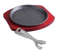 HAKIDZEL Poêle à Griller à Steak en Fer Épais avec Base en Bois, Antiadhésive et Ronde, Maison et Service de Barbecue Couleur Aléatoire