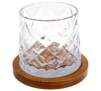 HAKIDZEL Verre à Whisky Rotatif Classique avec Base en Bois, 280ml, Verre en Cristal Résistant, pour Dégustation et Bar à Domicile