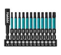 Hakkin Lot de 12 embouts Torx Impaktor - Longueur 55 mm - Tournevis étoile Torx T-Star - Assortiment de 1/4" S2 - Avec porte-embout magnétique - T10, T15, T20, T25, T27, T30, T40