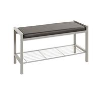 HAKU Banc à chaussures aluminium noir – étagère avec assise rembourrée simili cuir, L80×H48×P32 cm