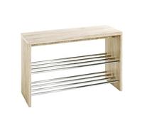 HAKU Banc à Chaussures, Chrome et chêne, étagère à Chaussures avec Assise, Banc d'entrée, MDF et métal - Dimensions : L 81 x H 55 x P 30 cm Style : Moderne
