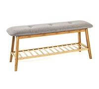 HAKU Banc à Chaussures en Bambou Gris, étagère à Chaussures en Bambou avec Assise rembourrée en Tissu - Dimensions : L 100 x H 44 x P 30 cm Style : bohème