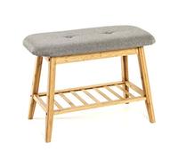 HAKU Banc à Chaussures en Bambou Gris, étagère à Chaussures en Bambou Servant de Banc, rembourrée de Tissu - Dimensions : L 60 x H 44 x P 30 cm Style : bohème