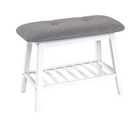 HAKU Banc à Chaussures Gris-Blanc en Bambou, étagère à Chaussures avec Assise rembourrée en Tissu - Dimensions : L 60 x H 44 x P 30 cm Style : bohème