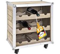 HAKU Casier à Bouteilles Roulant 12 Bouteilles profilés en Aluminium et Bois de pin, casier à Bouteilles Aluminium Trolley, Bois Massif - Dimensions : L 53 x H 63 x P 33 cm, Style : Industriel