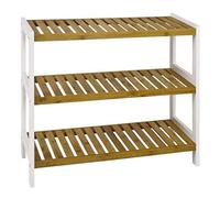 HAKU Étagère à chaussures Stacy – Bambou & MDF, cadre laqué blanc, 3 niveaux L70×H55×P26 cm