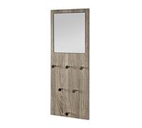 HAKU garderobe Murale chromé, chêne Truffe, MDF, métal, Miroir - Dim.: L 30 cm x H 80 cm x P 6 cm, Style: Modern