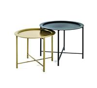 HAKU Lot de 2 Tables Basse Or, Noir, métal - Dim.: H 44/49 cm x Ø 52/62 cm, Style: Art Deco