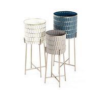 HAKU Lot de 3 Porte Plantes écru, Or, pétrol, Taupe, métal - Dim.: H 59/64/70 cm x Ø 22/26/29 cm, Style: Art Deco