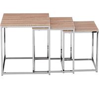 HAKU Lot de 3 Tables d'appoint Chrome chêne Clair MDF métal Petite Table Basse - Dimensions : L 29/34/39 x H 36/39/42 x P 29/34/39 cm Style : Moderne