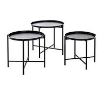 HAKU Lot de 3 Tables d'appoint Rondes en métal Noir - Petites Tables Basses Rondes - Dimensions : H 37/40/43 x Ø 39/43/48 cm - Style : Art déco