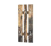 HAKU Patère murale panneau de vestiaire vestiaire d'entrée avec motif en MDF marron à décor parquet et aluminium aspect acier inoxydable, Dimensions: L 40 cm x H 100 cm x P 9 cm, Style: moderne