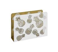 HAKU Porte-journaux doré et blanc, porte-revues, panier à magazines Pineapple en métal avec motif perforé en forme d'ananas - Dimensions : L 35 x H 26 x P 10 cm, Style : Moderne