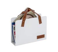 HAKU Porte-journaux portable en métal blanc avec poignées en similicuir marron - Dimensions : L 35 x H 38 x P 10 cm, Style : Moderne