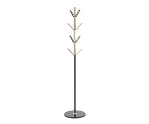 HAKU Porte-manteau sur pied, anthracite, naturel, marbre, bois massif, métal - Dimensions : H 179 x Ø 37 cm, Style : moderne