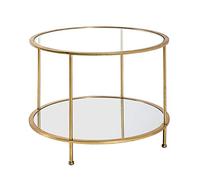 HAKU Table Basse Ronde avec Plateau en Verre, métal doré, Verre trempé 5 mm, Miroir 4 mm - Dimensions : H 45 x Ø 60 cm Style : Art déco