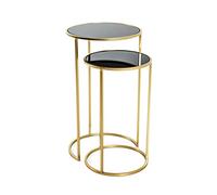 HAKU Table Basse Ronde, Table d'appoint avec Plateau en Verre, Lot de 2, métal doré et Noir, Verre trempé 5 mm - Dimensions : H 50/60 x Ø 30/35 cm Style : Glam