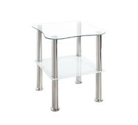 HAKU Table d'appoint Henia – Verre trempé, acier inox, L40×H47×P40 cm, blanc