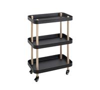 HAKU Table d'appoint en Bois Massif sur roulettes, Naturel, piètement en métal Noir, Table de Salon Mobile - Dimensions : L 50 x H 76 x P 30 cm Style : Moderne