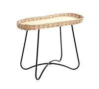 HAKU Table d'appoint en Osier tressé Naturel, piètement en métal Noir, Bois lamellé-collé, Osier tressé, Table de Salon - Dimensions : L 70 x H 55 x P 33 cm Style : bohème