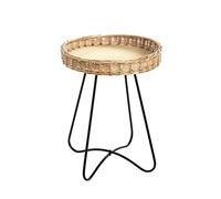 HAKU Table d'appoint en Osier tressé Naturel, piètement en métal Noir et Bois lamellé-collé, Table de Salon - Dimensions : H 51 x Ø 41 cm Style : bohème