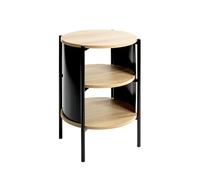 HAKU Table d'appoint Ronde 3 Niveaux décor MDF chêne Brun Clair, Structure métallique Noire, Table de Chevet, Chevet, H 60 x Ø 44 cm