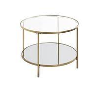 HAKU Table d'appoint Ronde avec Plateau en Verre, métal doré, Table Basse avec Verre trempé 5 mm, Miroir 5 mm - Dimensions : H 45 x Ø 60 cm Style : Art déco