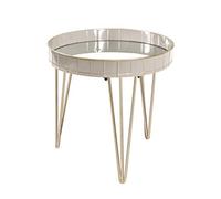 HAKU Table d'appoint Ronde dorée Taupe en métal avec Miroir, Table Basse - Dimensions : H 50 x Ø 51 cm Style : Art déco