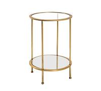 HAKU Table d'appoint Ronde en métal doré avec Verre trempé de 5 mm et Miroir de 4 mm - Dimensions : H 55 x Ø 38 cm Style : Art déco