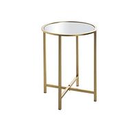 HAKU Table d'appoint Ronde, métal doré, Miroir 5 mm, Table Basse Ronde, Table de Salon - Dimensions : H 53 x Ø 39 cm Style : Art déco
